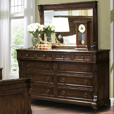 Eight-Drawer Dresser with Felt & Cedar Lined Drawers with Beveled Landscape Mirror Combination